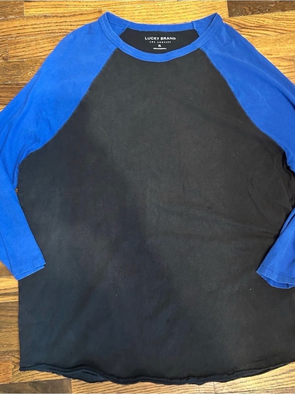 Lucky Brand Men’s Black Body with Blue Raglan Long Sleeve Tee